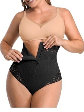 SHAPELLX High-Waist Black Shapewear Brief thong with Front Zipper NWT SMALL